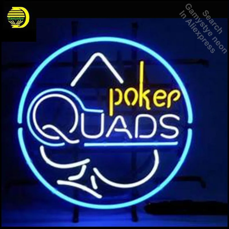 

Poker Quads Neon Light Sign GLASS Tube Handcraft Beer Game Room Wall Light Signs lampara neon personalized Lamp neon light wall