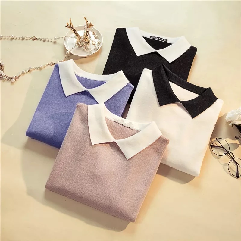 Marwin New-Coming Winter Korean Wild White Turn-Down Collar Pullovers Women Sweater Long Sleeve Slim Fit Knittted Preppy Kintwea