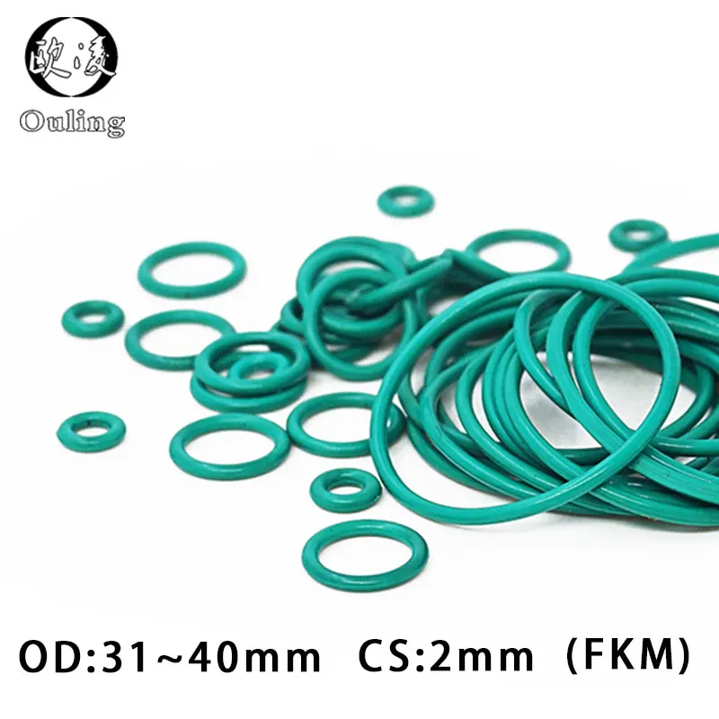 

5PC Fluorine rubber Ring Green FKM O ring Seal OD31/32/33/34/35/36/37/38/39/40*2mm Rubber O-Ring Seal Oil Rings Gaskets Washer