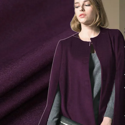 High-end export Swiss deep purple cashmere fabric winter coat wool fabric Tibetan green coat cashmere wool fabric cashmere cloth