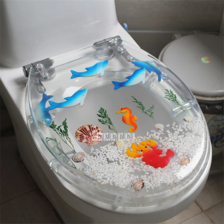 47*38CM High-grade Beautiful Resin Toilet Seat Cover Stainless Steel Slow Down  Mute Thickened U/V/O Type Universal Toilet Cover