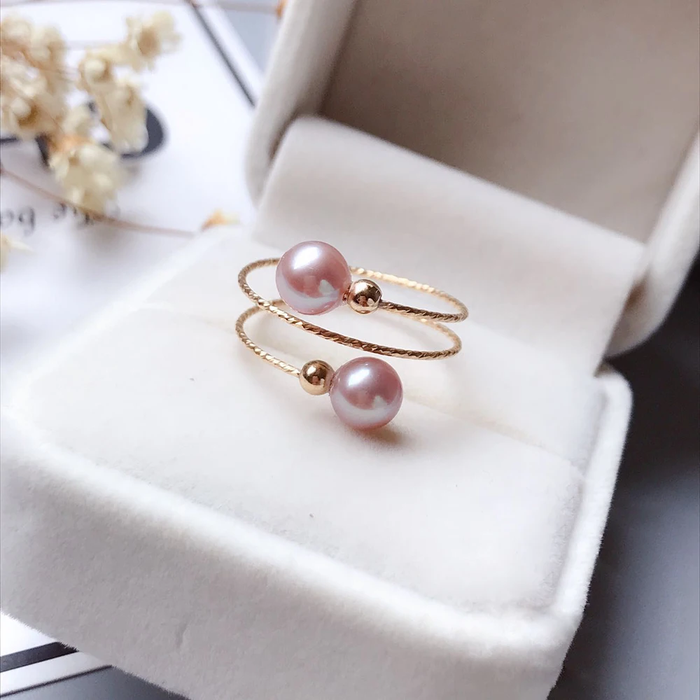 Natural Pink Pearl Rings  Handmade Jewelry Gold Fiilled Femme Anillos Anel Boho Jewelry Joyas Aneis Gold Rings for Women