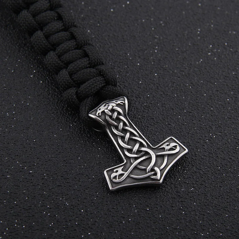 Dropshiping 316L stainless steel handmade Viking thor\'s hammer bracelet Celtic knot rune beads as man gift