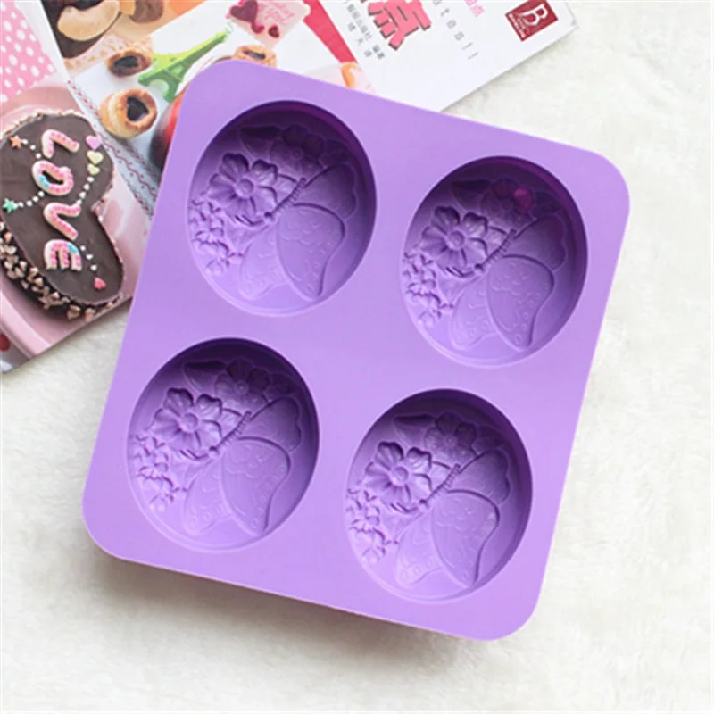 50pcs 4 Hole Butterfly Love Flower Food-grade Silicone Soap Mold 3D Pudding Jelly Molds DIY Baking W9881