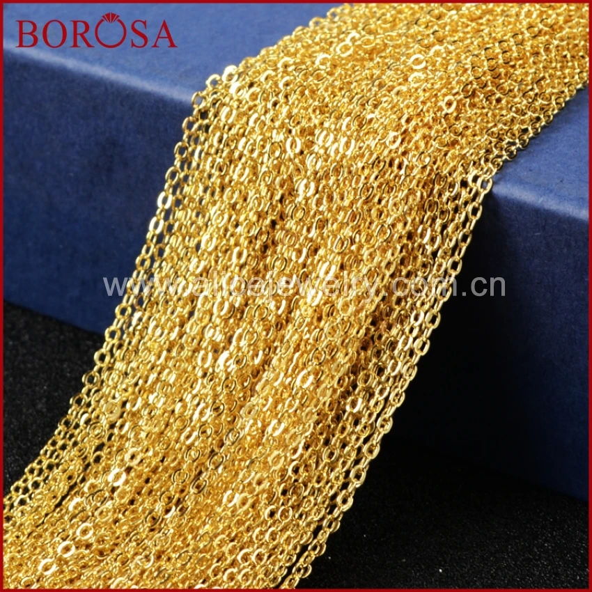 

BOROSA 16'' 18'' 30'' Gold Color Chains For Pendant Long Chain Necklace Golden Flat Cable Chain Losbter Clasp PJ003-16-G