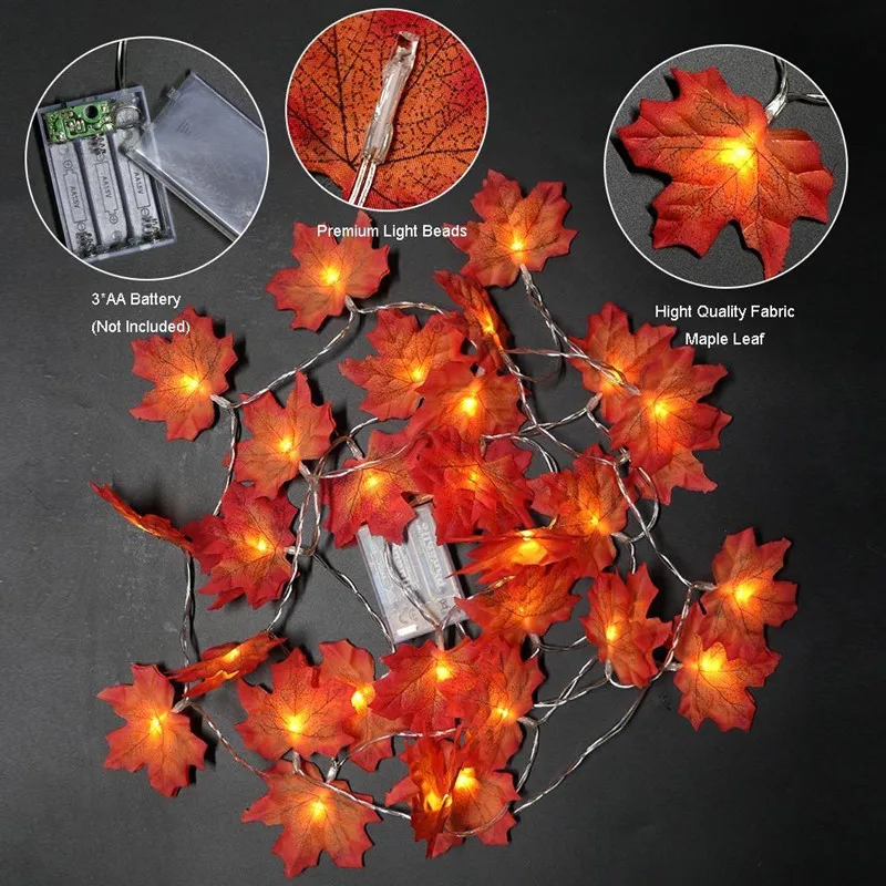 1.5M 10LED 3M 20LED Maple Leaves LED String Light Fairy Light Xmas Party Home Garden Stair Railing Decor Lighting Battery Power