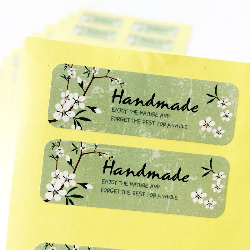 120 unids/lote de pegatinas de sello hechas a mano de flores de estilo fresco, etiqueta de regalo hecha a mano de alta calidad