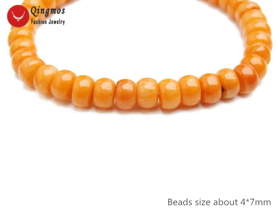 Qingmos Fashion Orange Natural Coral Bracelet for Women with 4*7mm Rondelle Coral Bracelet Fine Jewelry 7.5'' Pulseira bra480