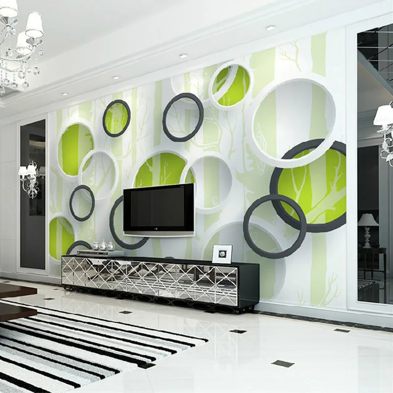 Custom Photo Wallpaper Modern 3D Green Tree Circle Wall Painting Abstract Art Mural Living Room TV Sofa Background Wall Paper 3D