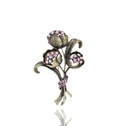 TANGTANG  Brooch AB Pink Rhinestone Crystal Flower Brooch Women Accessories Antique Bronze Pin For Mom New Hot Item No.: BH7035