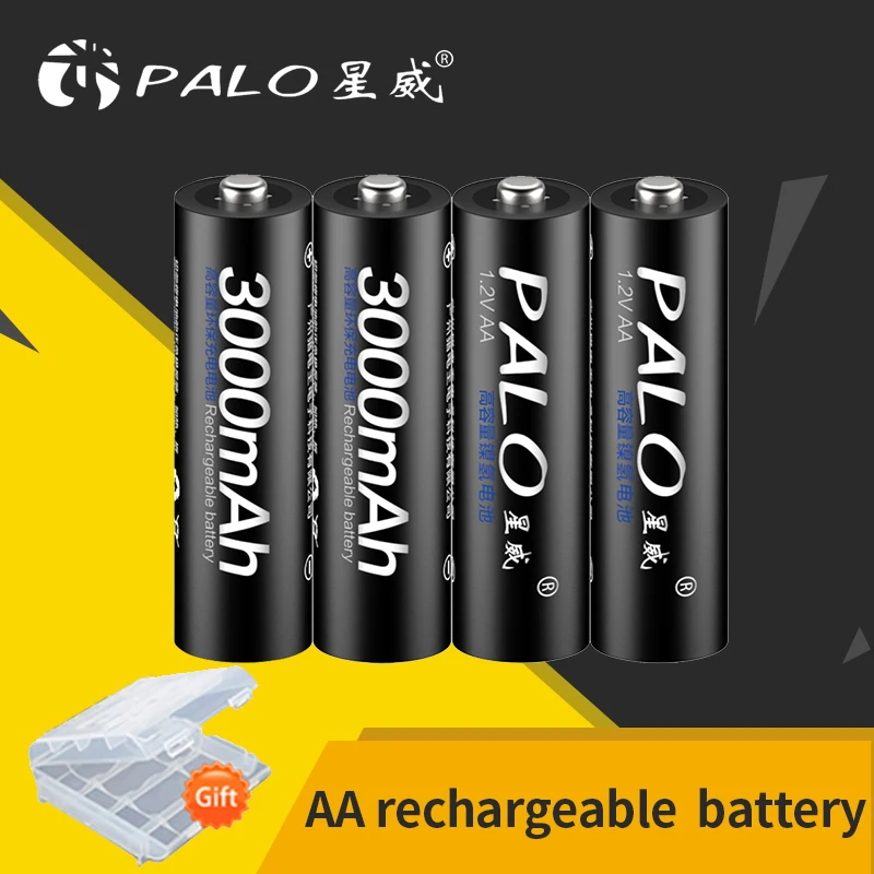 PALO 4Pcs AA Battery Rechargeable Batteries 1.2V AA 3000mAh Ni-MH Pre-charged Rechargeable Battery 2A Baterias