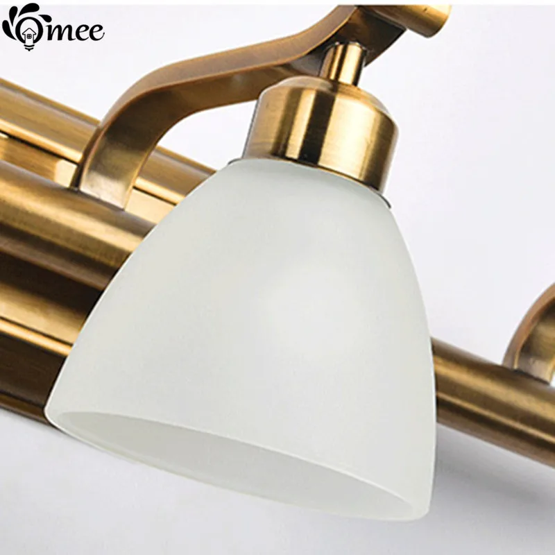 Omee Vintage LED Light Glass Lampshade Wall Lights retro Classical Bathroom Vanity Mirror Lamps Home Bronze Indoor Wall Lighting