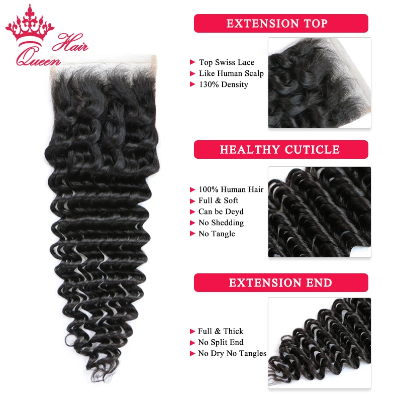 Queen Hair Products Malaysian Deep Wave Bundle with Lace Closure Virgin Raw Hair Deep Curly Wave Human Hair Bundles With Closure