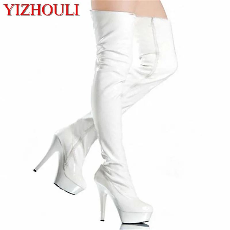 

women Pole Dance thigh high boots Sexy Model Shoes Ultra 15cm Platforms buckle strap High Heel Dance Shoes