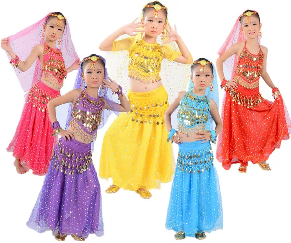 Child Girl Yellow Blue rose Red Oriental Dancing Bellydance Wear Bellydance Dress Belly Dancing Clothes whole sets For Kids