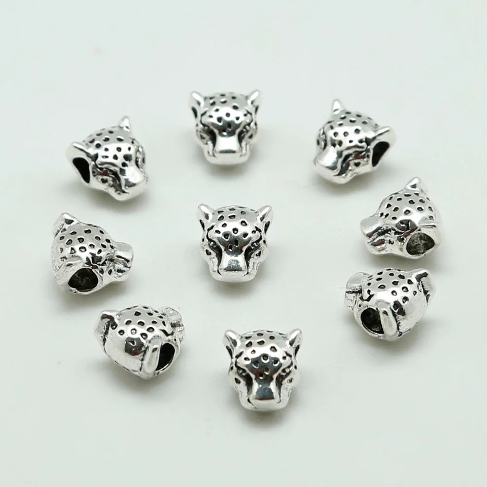 10pcs Metal Charms For Jewelry Making DIY Antique Sliver Gold Color Tibetan leopard Head Beads Spacer Beads 12x12mm