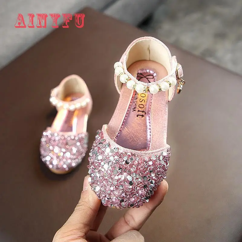 

Princess Leather Shoes Children Casual Shoes New Girls Sequins Wedding Party Kids Baby Girls School Dance Shoes Size 21-36 A619