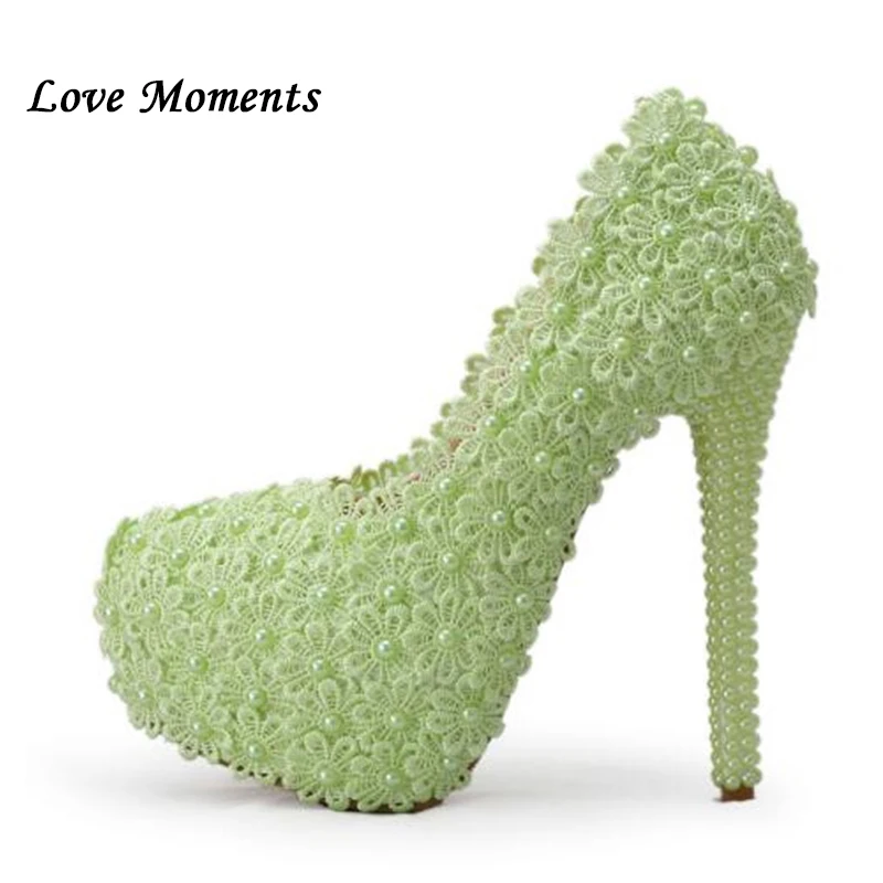 Black flowers Pearl bridal shoes 11cm/14cm High heels round toe fashion women's wedding shoes Ladies Summer Party Pumps female image 4