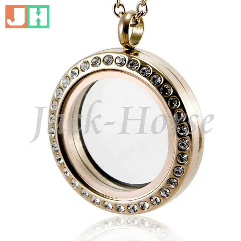 High quality 20mm 25mm 30mm Hinge open crystal 316L stainless steel rose gold magnet jewelry