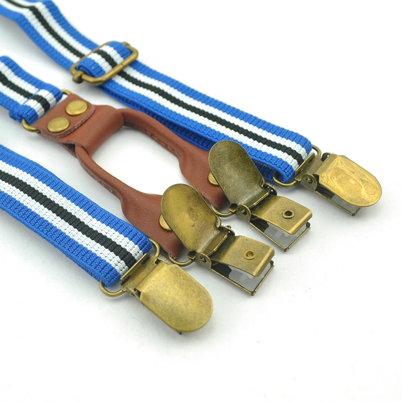 New Novelty Striped 4 Good Clips Suspenders Children Kids Boy Girl Cute 2.0cm Suspender Elastic Y-PU Suspenders Slim Pant Braces