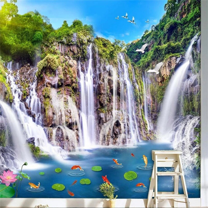 beibehang Custom photo background living room television landscape waterfall wooden bridge 3D landscape murals wallpaper