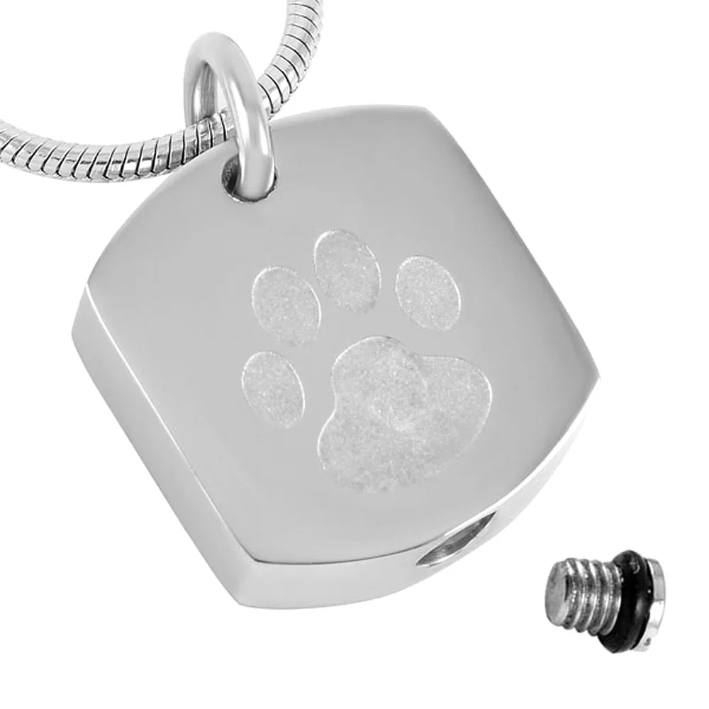 Stainless Steel Cremation Jewelry Paw Print Pet Memorial Urn Pendant Necklace for Dog Cat Ashes