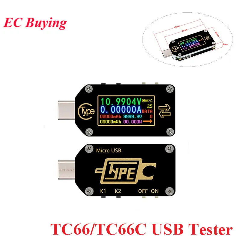 RD TC66/TC66C Type-C PD Trigger Digital Voltage Ammeter Capacity Meter Multimeter 2 Way Measurement Charger Battery USB Tester