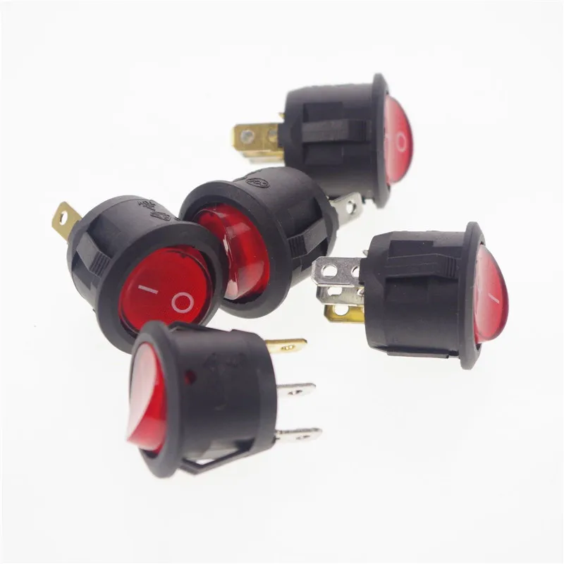 10Piece SPDT On-Off Red Light Illuminated Round Rocker Switch 6A/250V 10A/125VAC