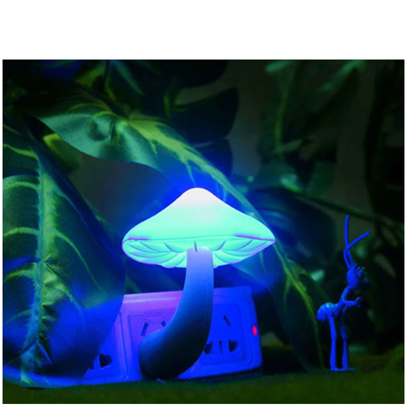 2PCS LED Mushroom Night Light US/EU Plug Sensor Control Yellow/Blue/Green/Red/Colorful Lighting Christmas/Valentine Gift