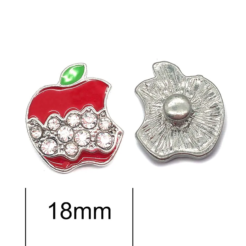 Wholesale metal Rhinestone Snap Buttons 089 Apple Diy Jewelry fit 18mm Snap button Necklaces/Bracelets for women