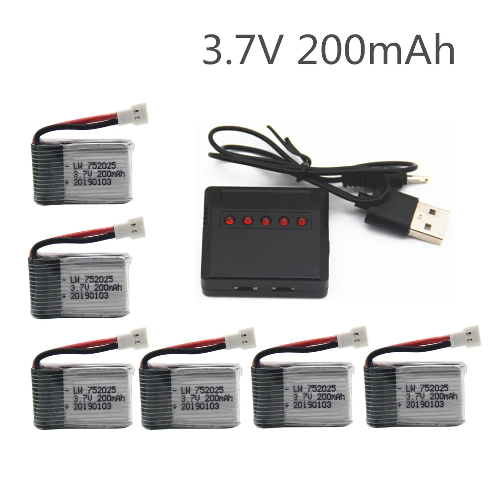 6 pcs/lot 3.7V 200mAh battery with USB fast charger Syma X11 x4 x13 Quadcopter Droen rc Parts high quality