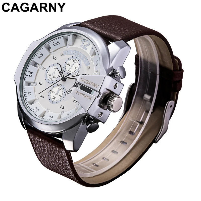 Luxury Brand Cagarny Mens Quartz Watches Men Military Wristwatch Leather Watchband Watch Date Clock Man Relojes Hombre D6839 New