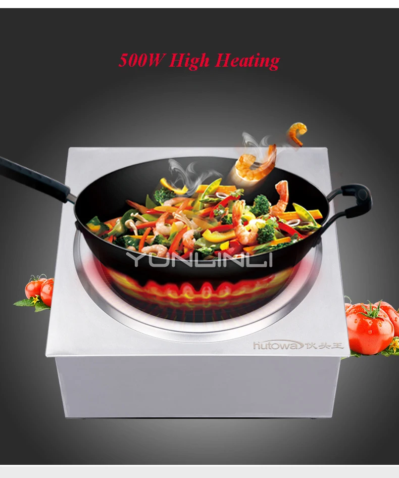 Commercial Induction Cooker Stainless Steel Concave Cooker Knob Tabletop Stove Restaurant Frying Furnace 5000W
