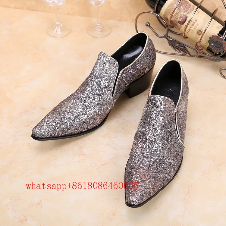 Choudory Korean style Men shoes luxury brand high heels velvet slippers pointed toe glitter loafers oxford business mens shoes