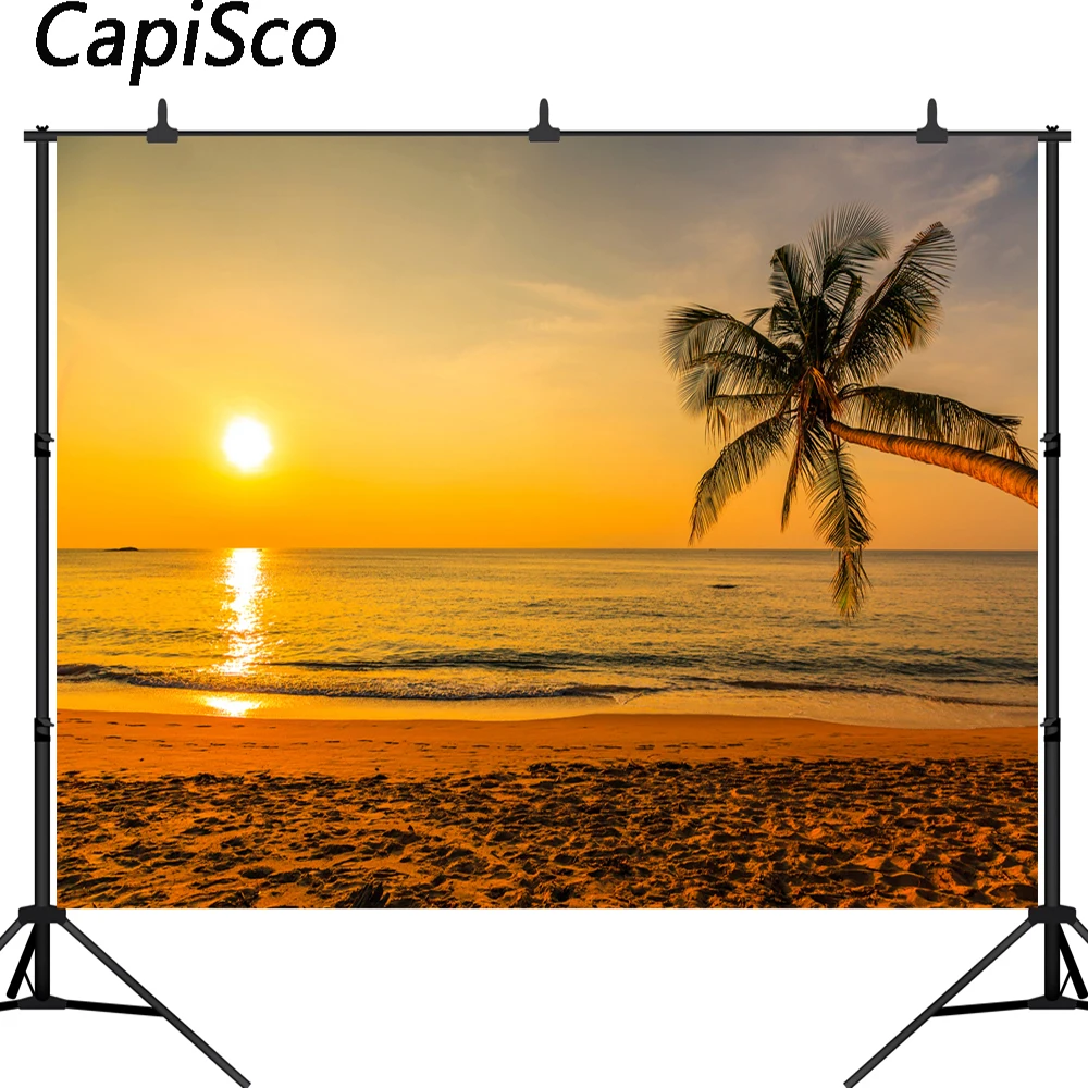 

Capisco Tropical Summer dusk Sea Beach Palm Tree Holiday Scenic Photo Backgrounds Photo Backdrops Photocall Photo Studio