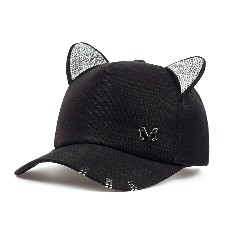 2019 new meow Women\'s Summer fall black white Pink hat Cat ears Cat Baseball cap with rings and lace cute girl hat