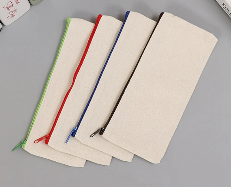 Blank Canvas zipper Pencil pouches pen Pouch cases cotton cosmetic Bags makeup bag organizer