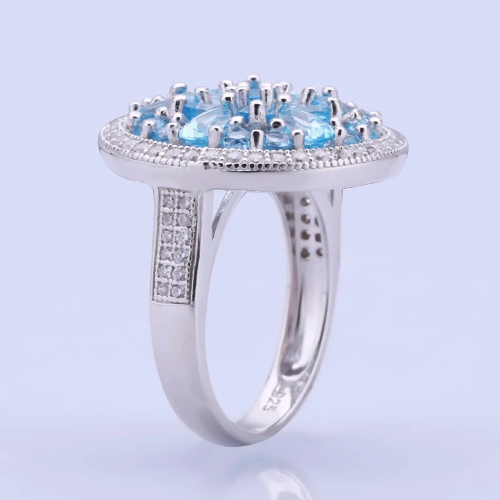 GEM\'S BALLET 11.05ct Round Natural Blue Topaz Gorgeous Jewelry Sets Pure 925 Sterling Silver Earrings Ring Set For Women Wedding