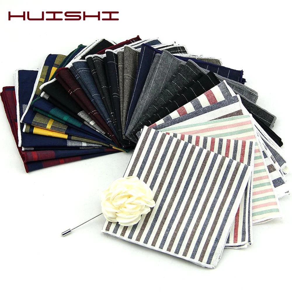 HUISHI Chất Lượng Cao Sọc Kiểm Tra Cotton Túi Vuông Dành Cho Nam Phù Hợp Với Cotton Hankerchief Kinh Doanh Hanky Chắc Chắn Khăn Tay