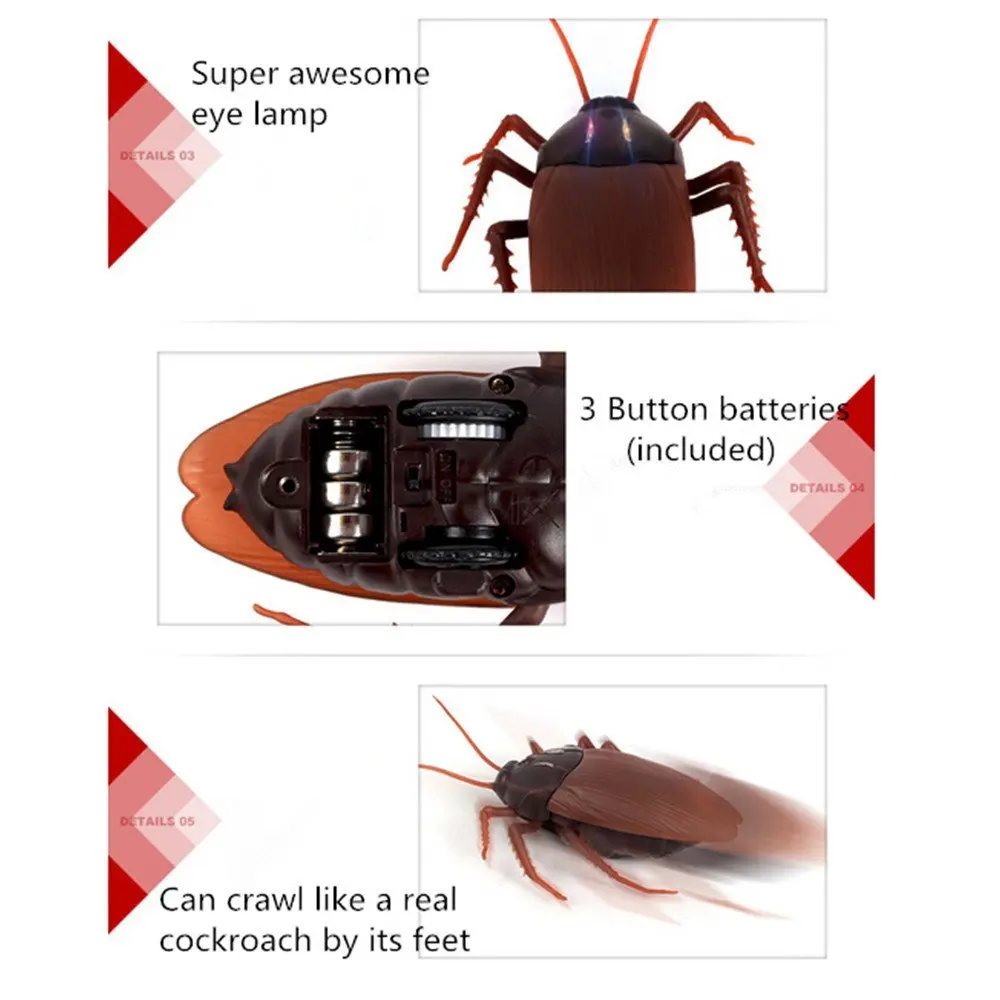 EBOYU RC Cockroach Remote Control Car Vehicle Animal Toys Electronic Realistic Fake Big Insect Bug Glowing Eyes Kids Gift