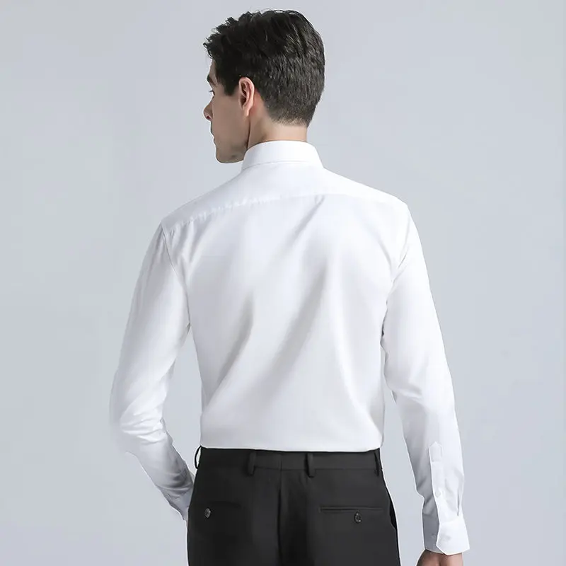 High Quality Men's Long Sleeves Cotton Blend Business Suits Shirts 2021 Brands New Regular Fit Formal Solid Color White