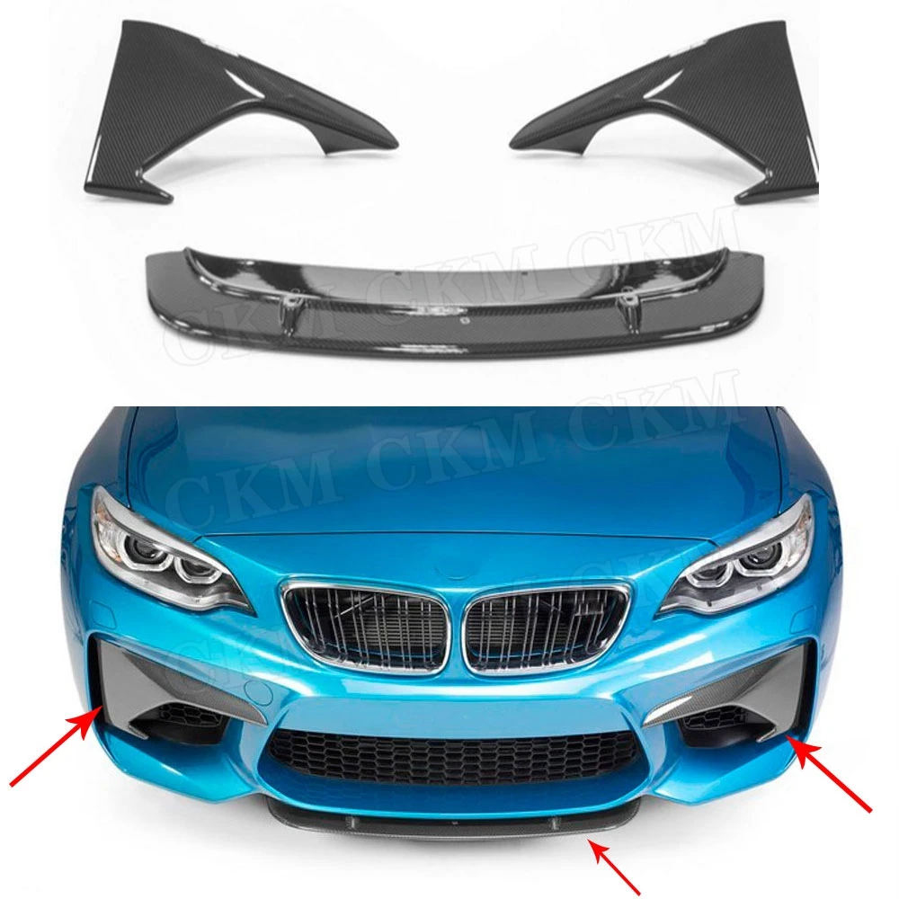 

3PCS Front Lip Spoiler Fog Lamp Eyelids Trim Covers For BMW 2 Series F87 M2 2016 - 2018 Carbon Fiber Head Bumper Decoration