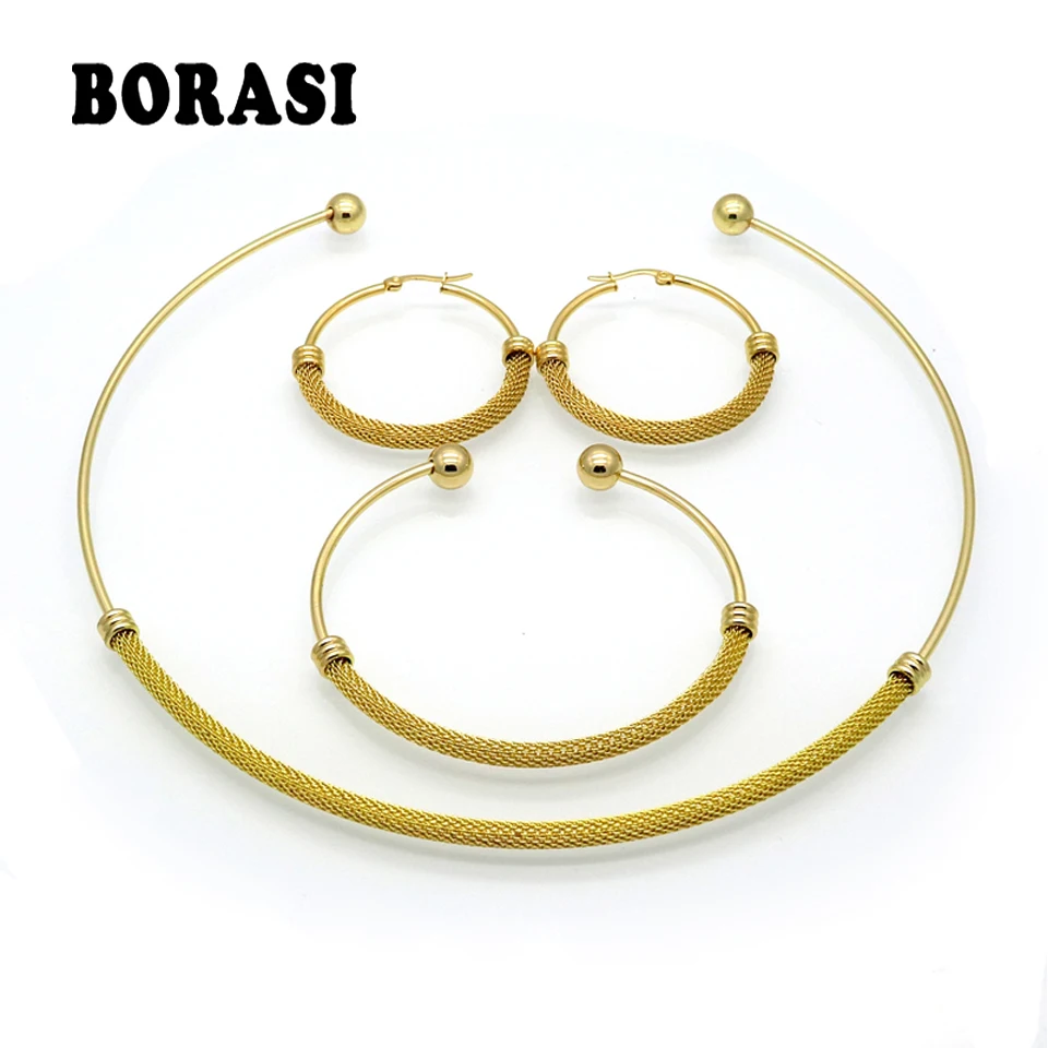 Women Circle Shaped Mesh Necklace Bracelet Earrings Sets Charm Wedding Bridal Jewelry Sets 3pcs/set 2016 Charms Jewelry