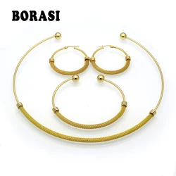 Women Circle Shaped Mesh Necklace Bracelet Earrings Sets Charm Wedding Bridal Jewelry Sets 3pcs/set 2016 Charms Jewelry