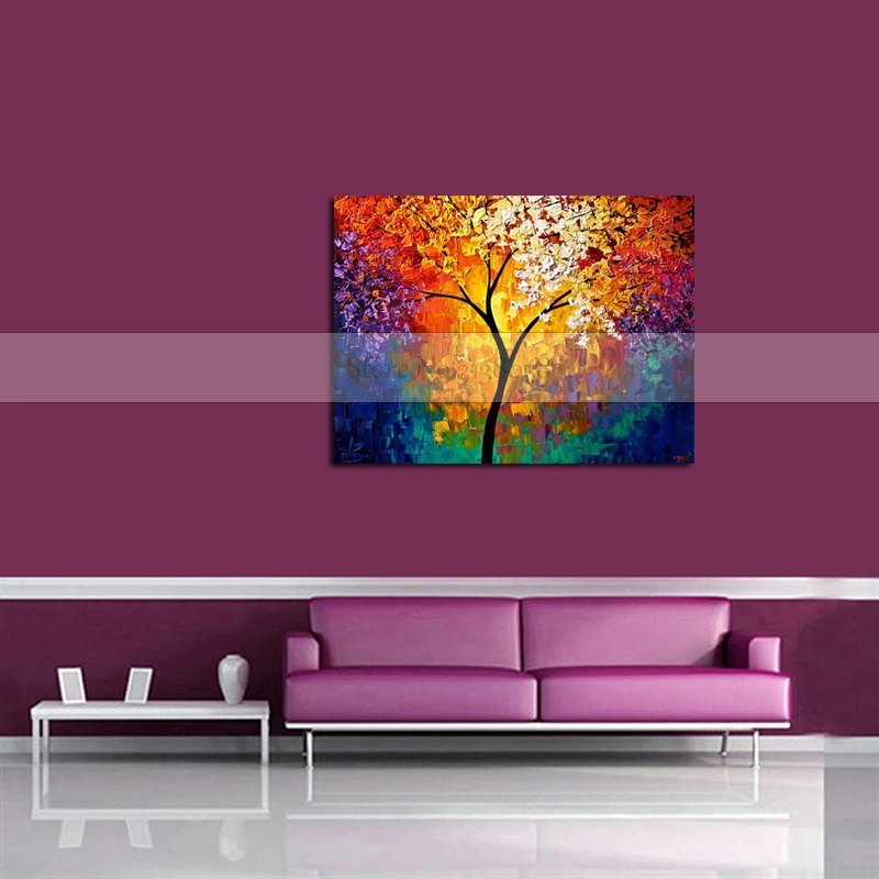 Bright Life Tree Picture Painting 100% Handmade Modern Abstract Oil Painting on Canvas Wall Art Home Decoration Gift No Framed