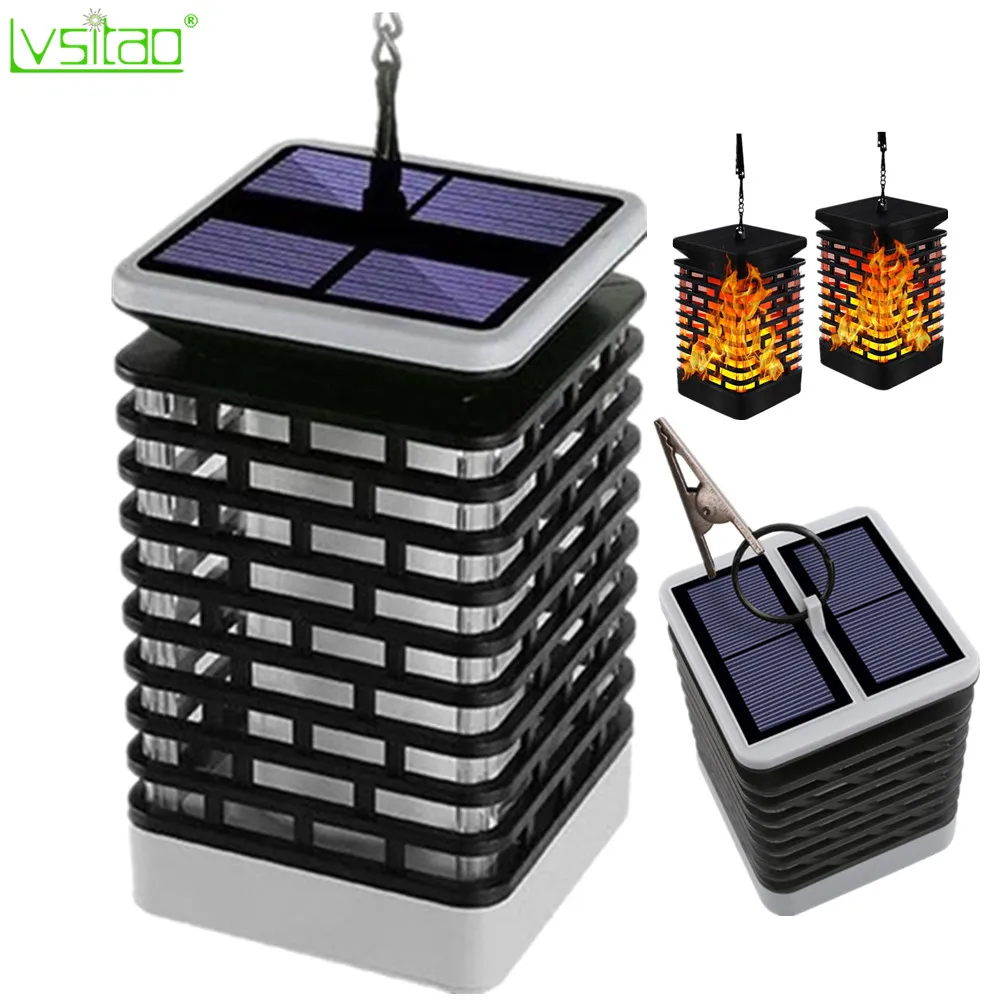 New Solar led candle Flame lamp Outdoor IP65 Waterproof black or grey WW/blue/purple/green lantern garden lawn decoration lights