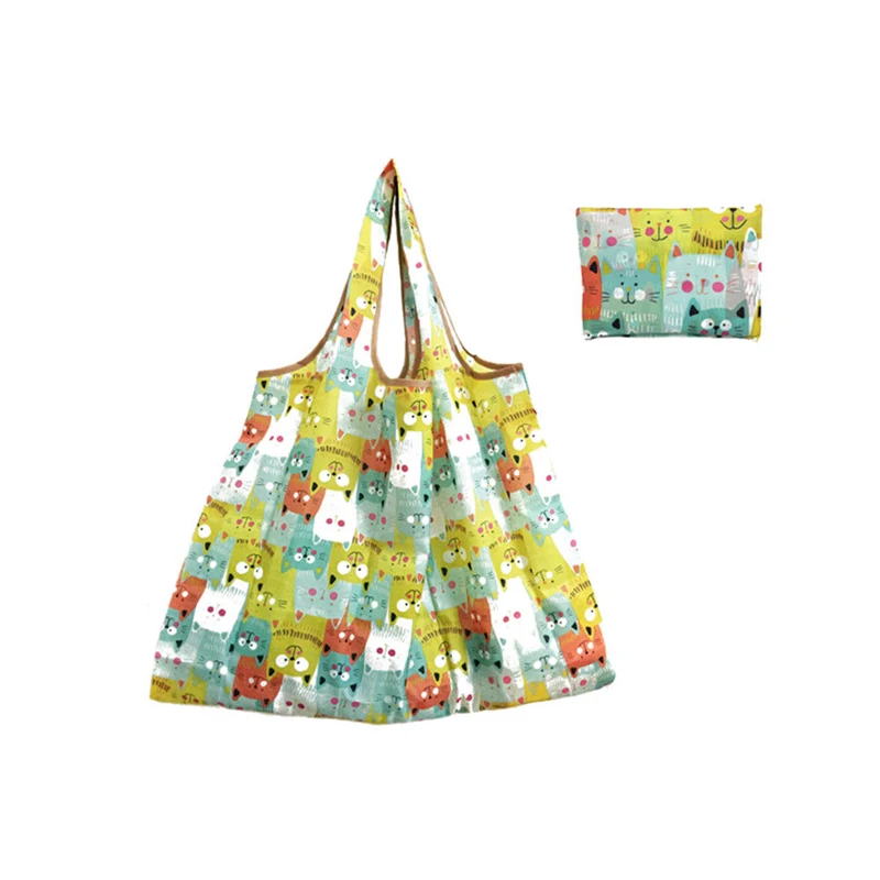 Sac de recyclage pliable pour dames, sac fourre-tout réutilisable, dessin animé floral, fruits, légumes, épicerie, cuillère à soupe, FS11, nouveau