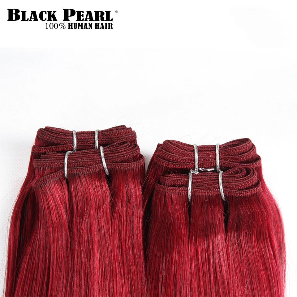 Tissage en lot naturel brésilien non Remy Yaki lisse pré-coloré-BLACK PEARL, rouge 99J #, 190g, un paquet, 4 pièces