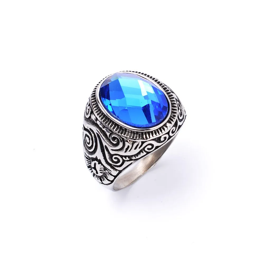 Cool Men\'s Silver color Ring Blue Zircon 316L Stainless Steel Ring Fashion Jewelry