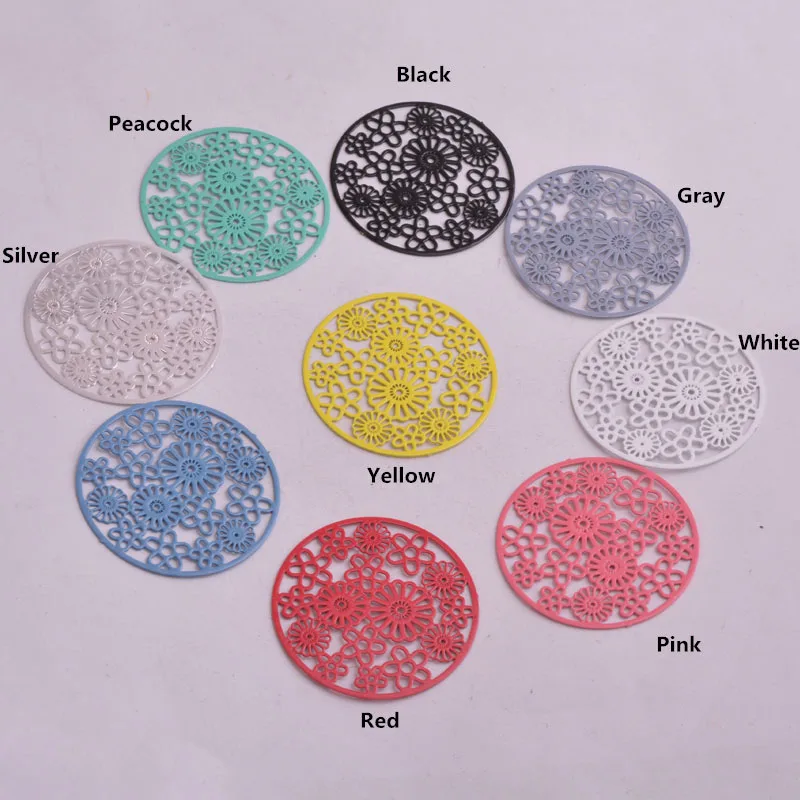 50 Stück AB1980 32mm Silberfarbene Runde Blumen-Filigran-Verbinder aus Messing für DIY-Ohrringe, Schmuckzubehör, Bisuteria – Detail 1